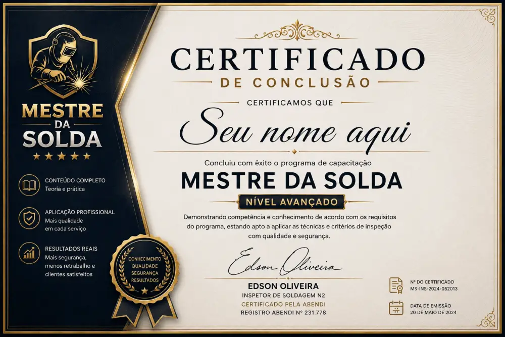 Certificado Mestre da Solda assinado por Edson Oliveira